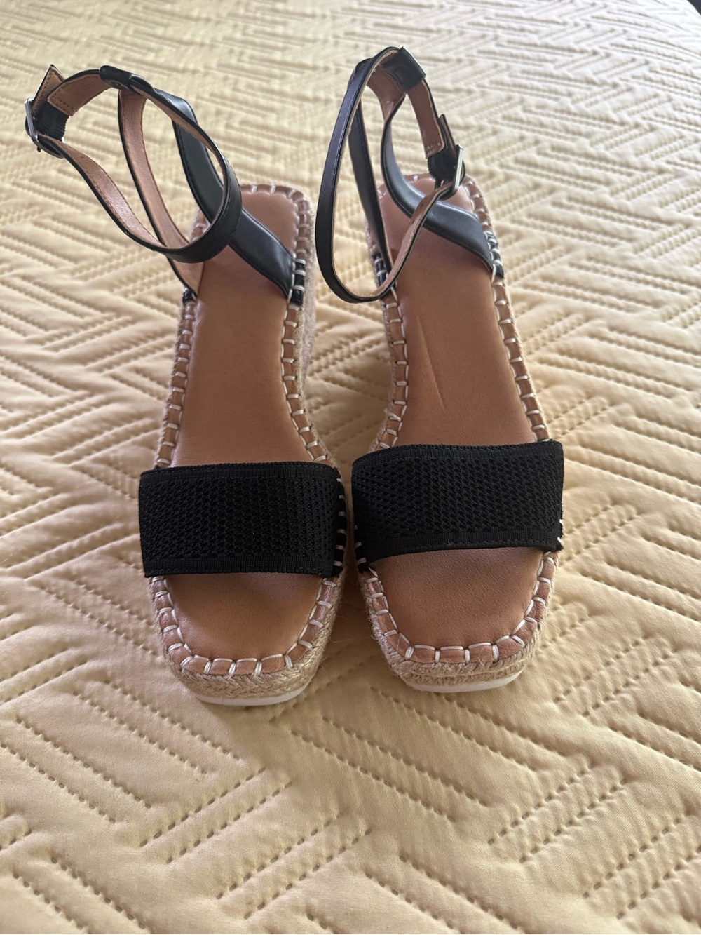 Crown Vintage Black and Tan Espadrille Ankle-Strap Sandals
